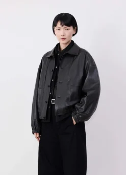 Best Sale BLOUSON EN CUIR À COL DROIT Femme Vestes & Outerwear