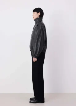 Best Sale BLOUSON EN CUIR À COL DROIT Femme Vestes & Outerwear