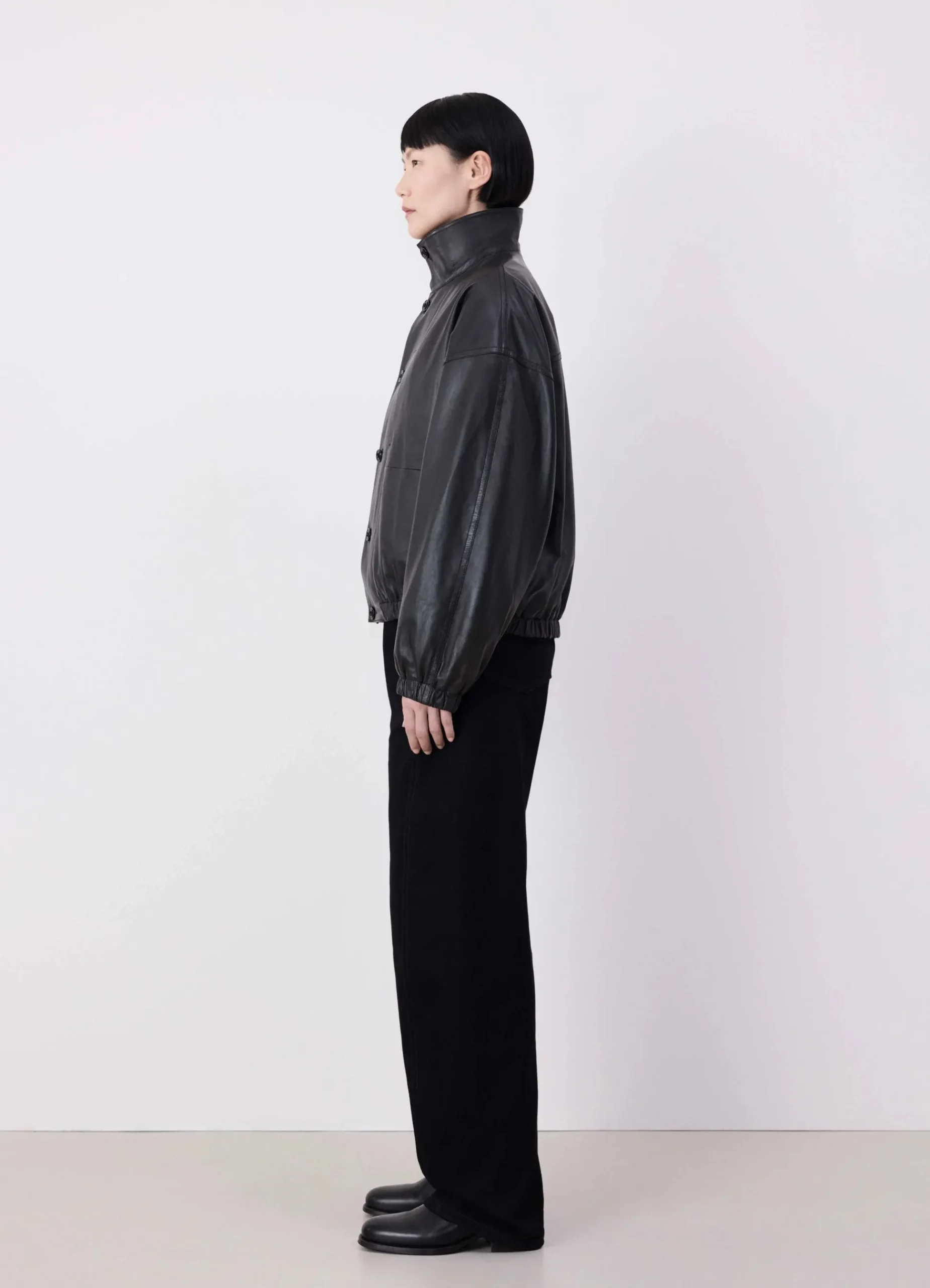 Best Sale BLOUSON EN CUIR À COL DROIT Femme Vestes & Outerwear