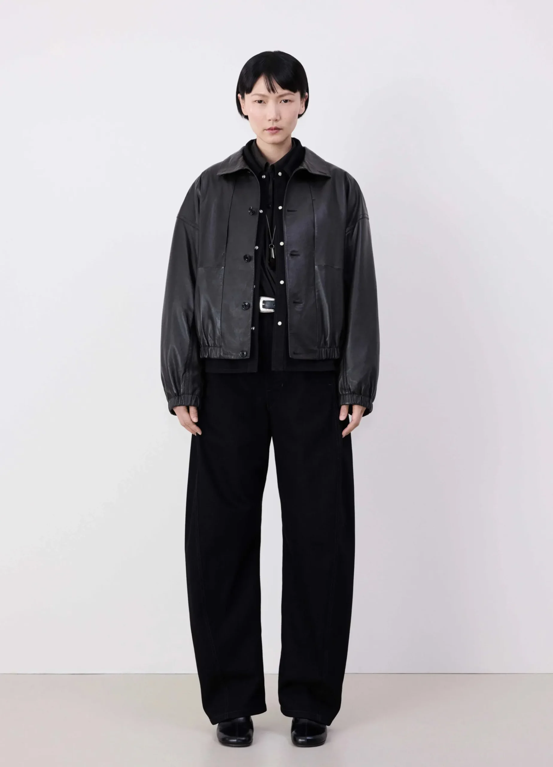 Best Sale BLOUSON EN CUIR À COL DROIT Femme Vestes & Outerwear