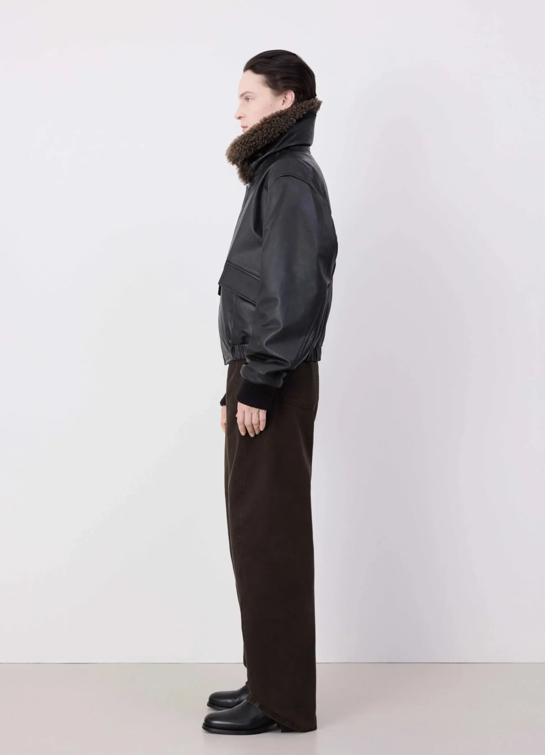 Clearance BLOUSON EN CUIR À COL SHEARLING Femme Vestes & Outerwear
