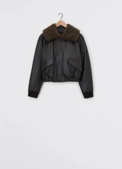 Clearance BLOUSON EN CUIR À COL SHEARLING Femme Vestes & Outerwear