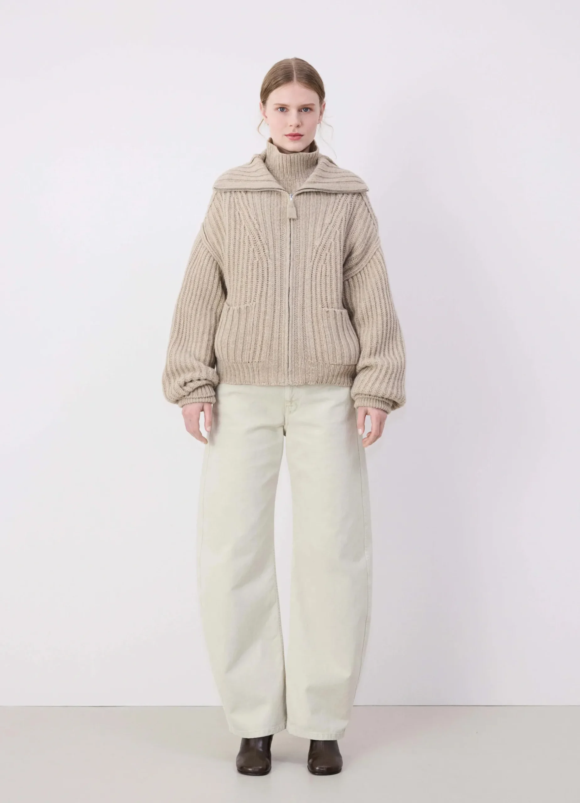 Cheap CARDIGAN ZIPPÉ À COL CAMIONNEUR Femme Maille