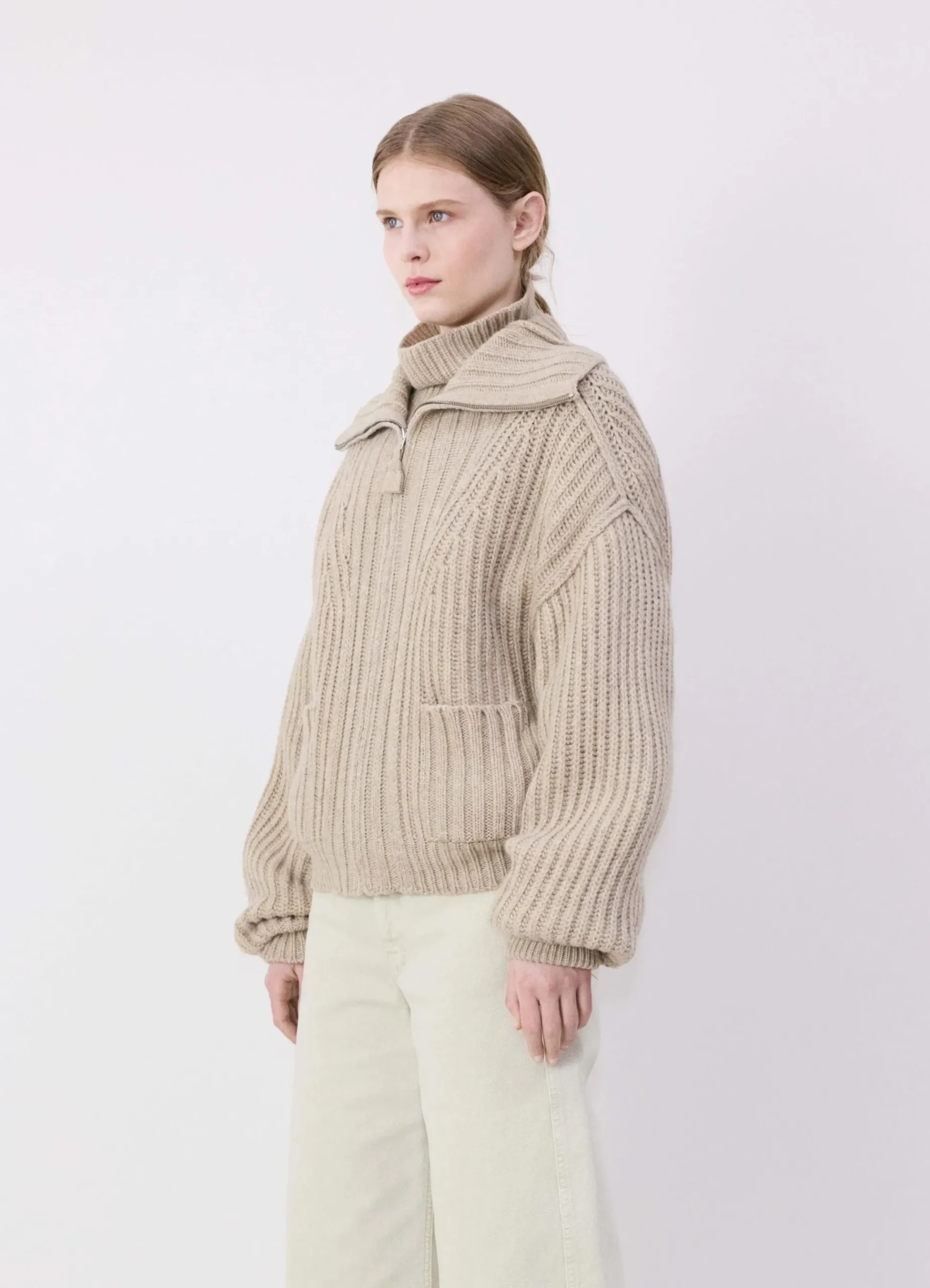 Cheap CARDIGAN ZIPPÉ À COL CAMIONNEUR Femme Maille