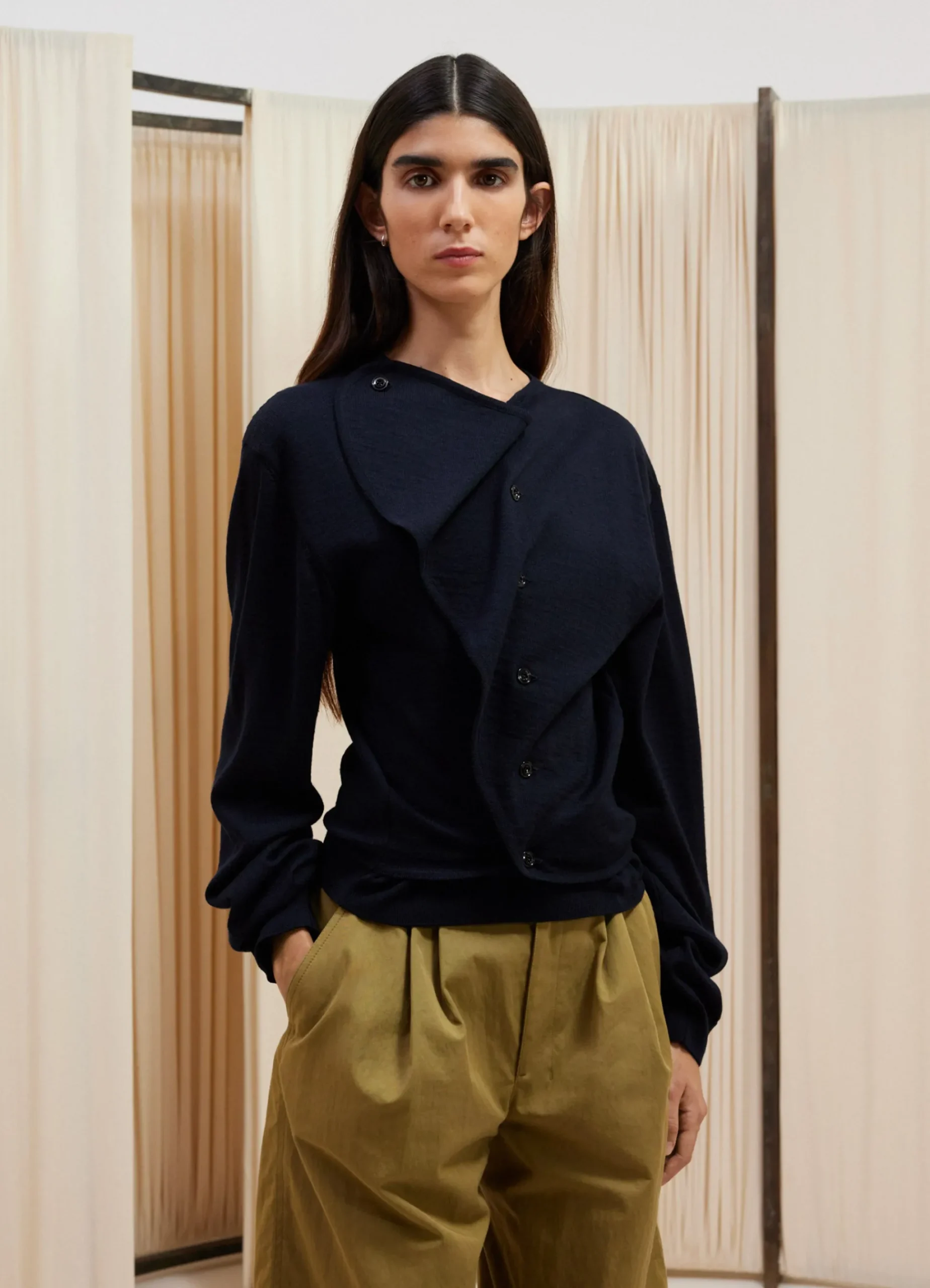 New PULL-OVER CARDIGAN EN TROMPE L'OEIL Femme Maille|Hauts