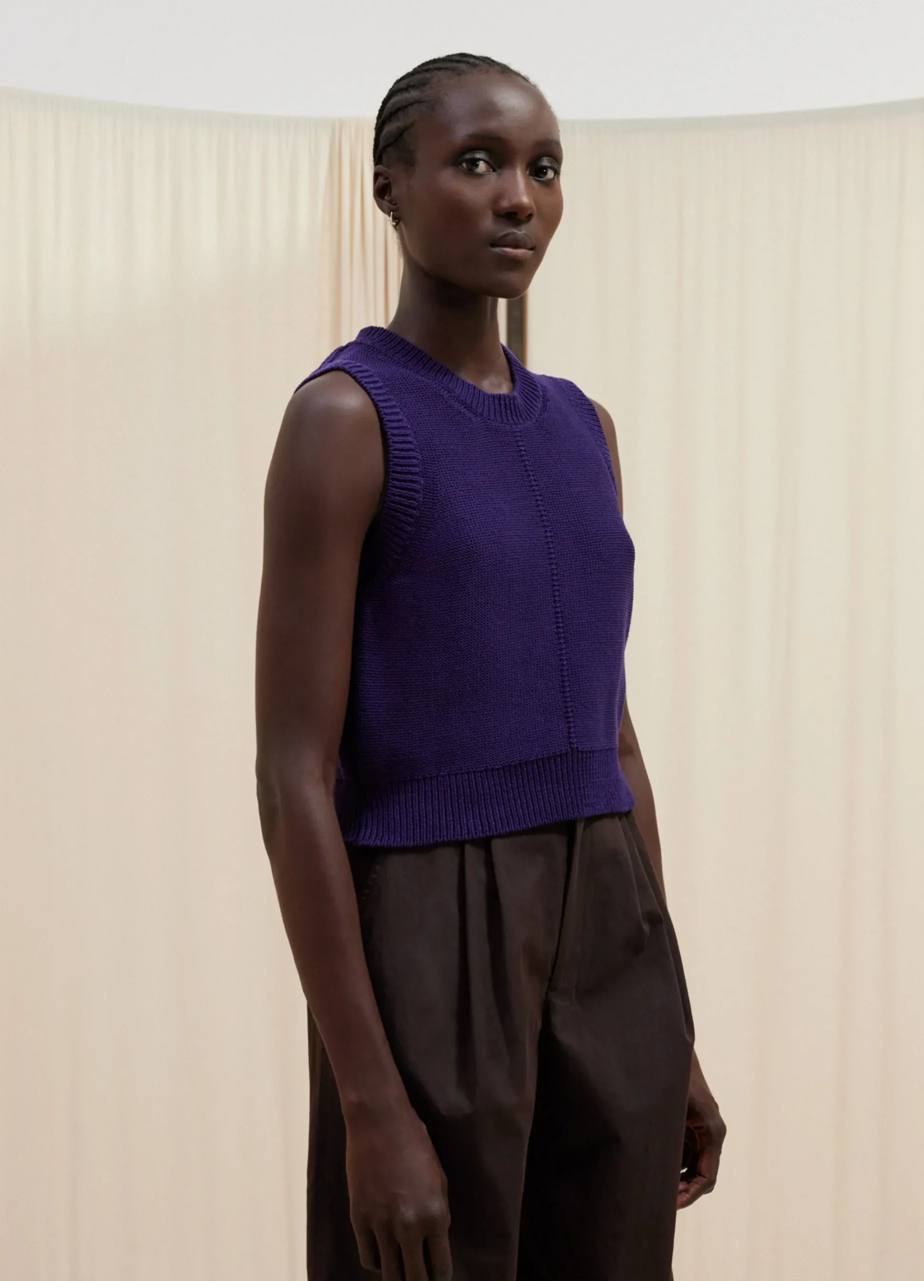 New PULL-OVER COURT SANS MANCHES Femme Maille|Hauts
