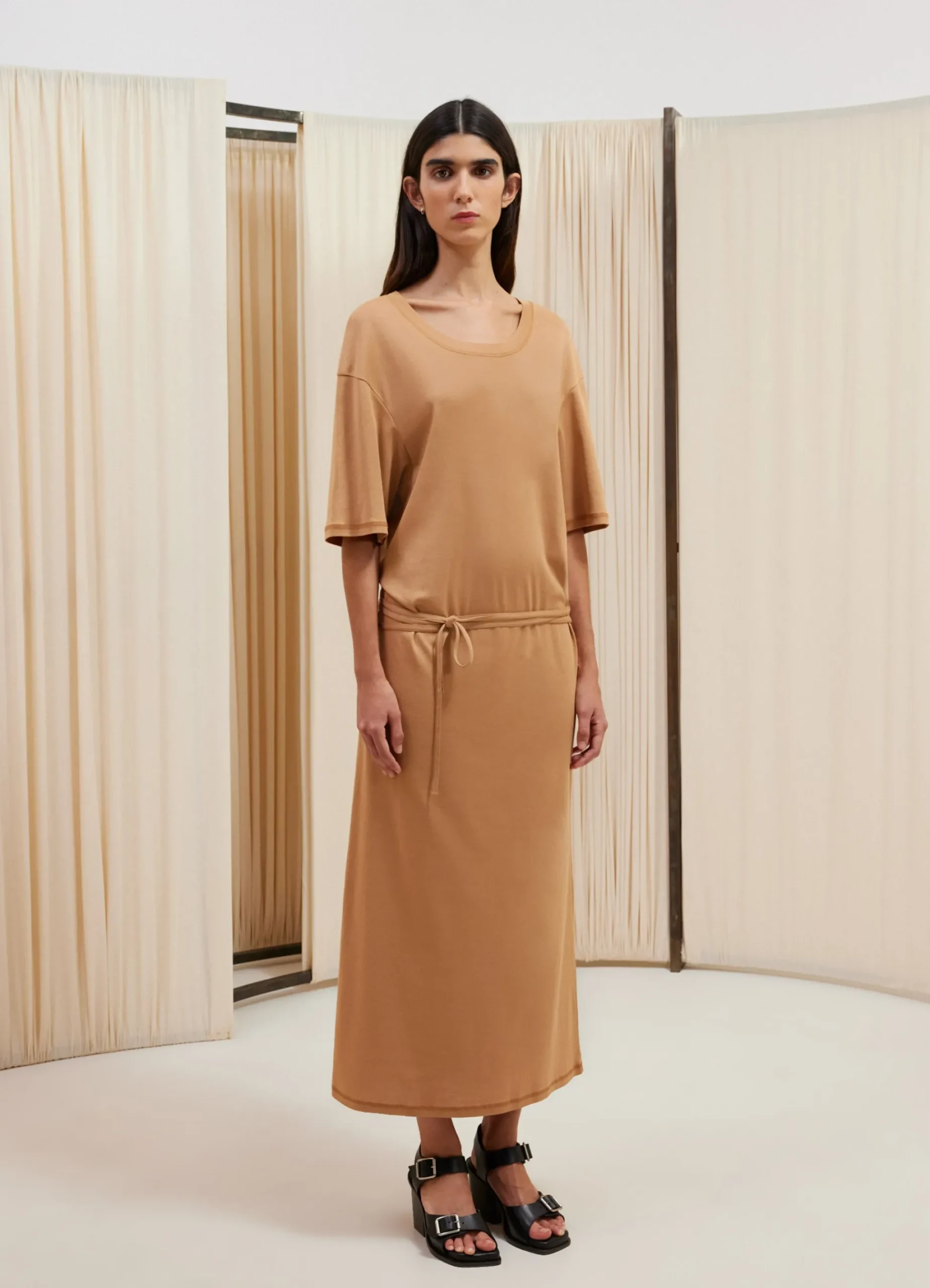Cheap ROBE T-SHIRT CÔTELÉE ET CEINTURÉE Femme Robes