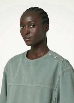New T-SHIRT BOXY FENDU Femme Denim|Hauts